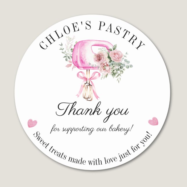 Watercolor Mixer Floral Bakery Thank You Sticker (Creator Uploaded)