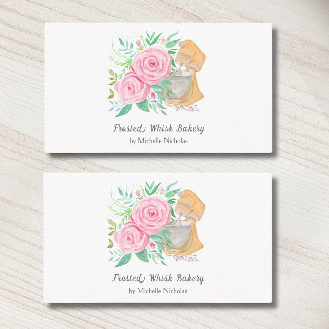 Watercolor Mixer With Roses Bakery, Catering Business Card (Creator Uploaded)