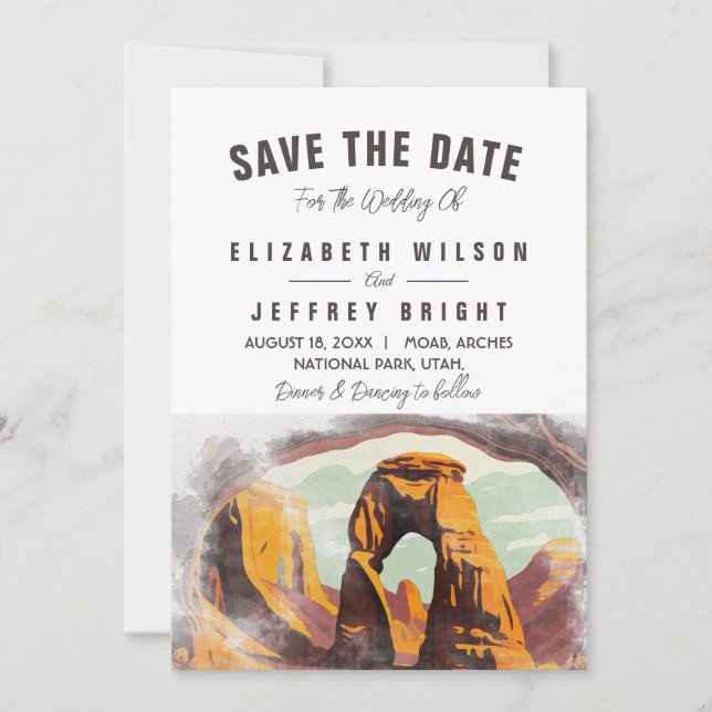 Watercolor Moab Arches Park Utah Save the Date Invitation (Front)