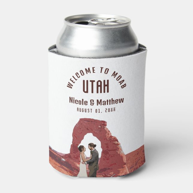 Watercolor Moab Arches Park Utah Wedding Welcome Can Cooler (Can Front)