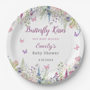 Watercolor Moder cute Butterfly Floral baby shower Paper Plate