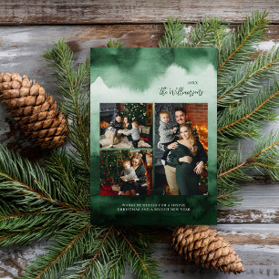 Watercolor Modern 3 Photo Holiday Card