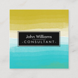 Watercolor Modern Abstract Painted Beach Art Square Business Card