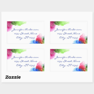 Watercolor Modern Blue Green Red Personalised Rectangular Sticker