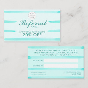 Watercolor Modern Blue Stripes Beauty Salon Referral Card