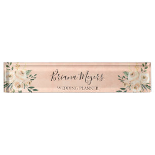 Watercolor Modern Blush Peach Hydrangeas Business Nameplate