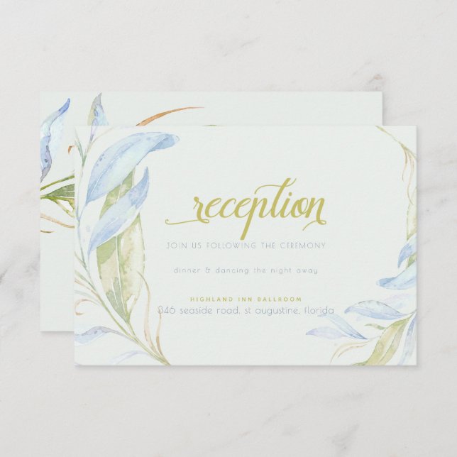 Watercolor Modern Boho Leafy Branches Reception Invitation (Front/Back)
