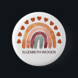 Watercolor Modern Boho Rainbow & Heart Name  6 Cm Round Badge<br><div class="desc">Earthy tone watercolor modern rainbow and heart button . Customisable!</div>