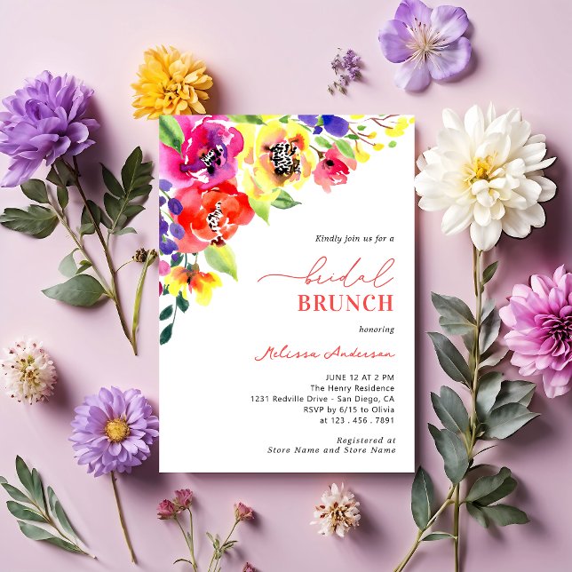 Watercolor Modern Bright Floral Bridal Brunch Invitation (Creator Uploaded)