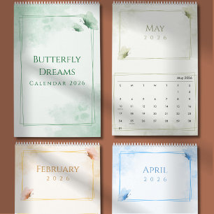 Watercolor Modern Butterfly Aesthetic Calendar