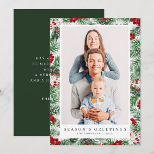 Watercolor Modern Christmas Foliage Botanicals Holiday Card