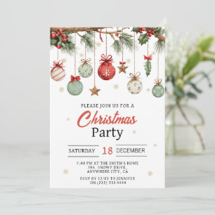 Watercolor Modern  Christmas Party Ornaments  Invitation