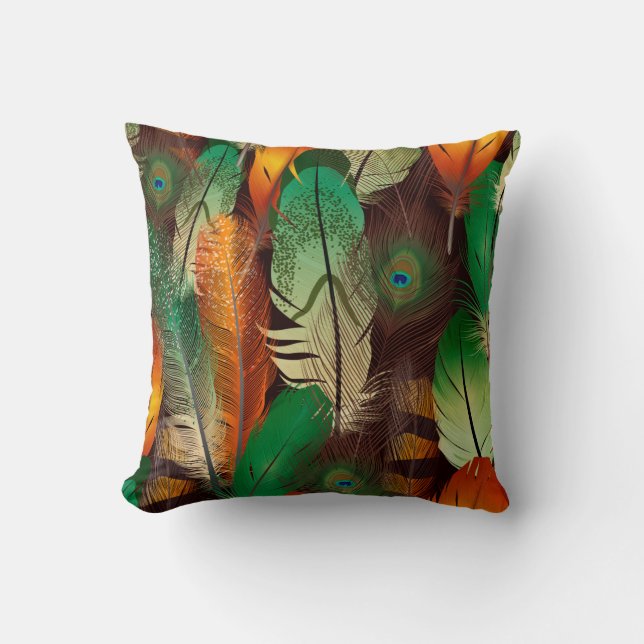 Watercolor Modern Colourful Feathers Pattern Art Cushion (Front)