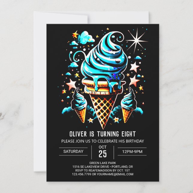 Watercolor Modern Custom Boy Ice Cream Birthday Invitation (Front)