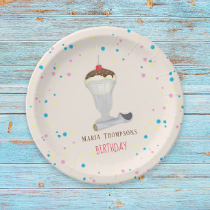 Watercolor Modern Cute Rustic Ice Cream Sundae Paper Plate