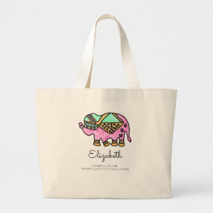 Watercolor modern elephant colourful personalised large tote bag