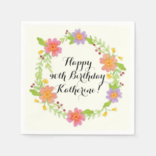 Watercolor Modern Floral Birthday Party Decor Napkin