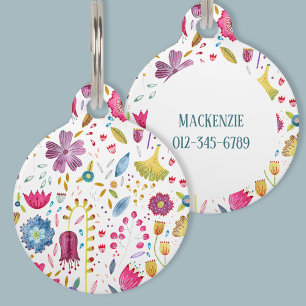 Watercolor Modern Floral Hedgerow Painting Pet Tag