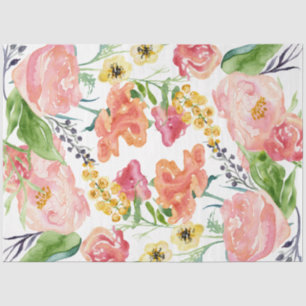 Watercolor Modern Floral Pink Yellow Decoupage Tissue Paper