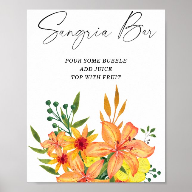 Watercolor modern floral sangria bar poster (Front)