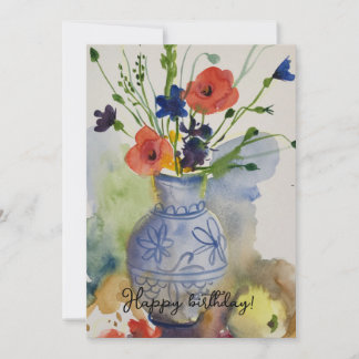 Watercolor modern flowers holiday card