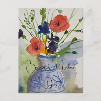 Watercolor modern flowers  postcard