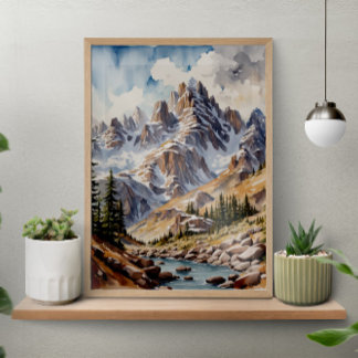 Watercolor Modern Mountains Poster