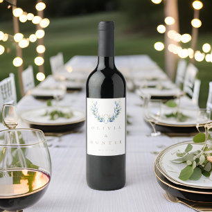 Watercolor Modern Olive Branch Wedding Wine Label