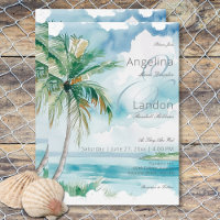 Watercolor Modern Palms & Beach Scene Wedding