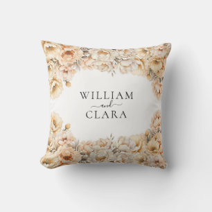Watercolor Modern Peony Pastel Floral Wedding Cushion