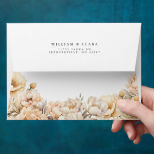 Watercolor Modern Peony Pastel Floral Wedding Envelope