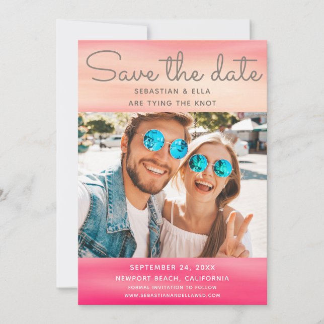 Watercolor Modern Photo Wedding Save The Date (Front)