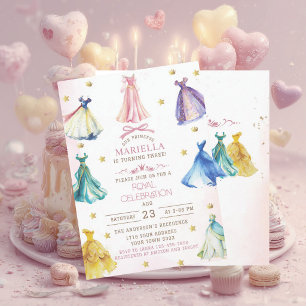 Watercolor Modern Princess dresses royal girl birt Invitation
