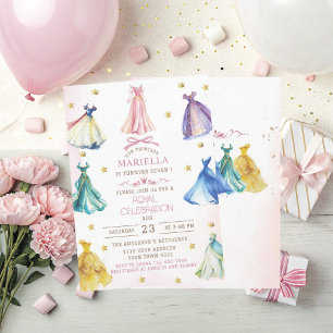 Watercolor Modern Princess dresses royal girl birt Invitation