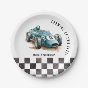 Watercolor Modern Race Car Boy Birthday Party  Paper Plate