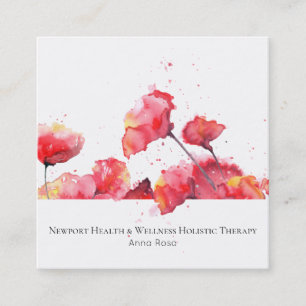 *~* Watercolor Modern Red Poppy Flower Floral Square Business Card