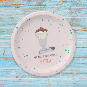 Watercolor Modern Rustic Cute Ice Cream Sundae Paper Plate
