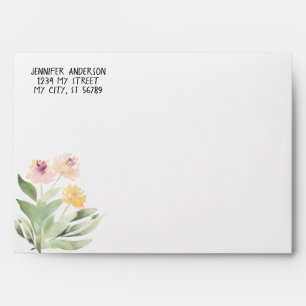 Watercolor Modern Springtime Floral Greenery Envelope
