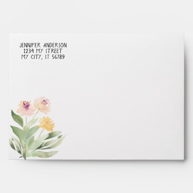 Watercolor Modern Springtime Floral Greenery Envelope (Front)