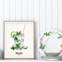 Watercolor Mojito Cocktail Art Print Kitchen Bar