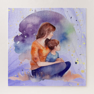 Watercolor Mom & Me Mother's Love Art Jigsaw Puzzle