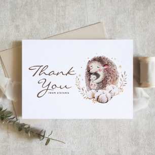 Watercolor Mommy and Baby Hedgehog Woodland Thank You Card