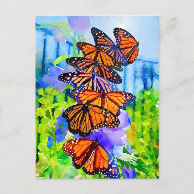 Watercolor Monarch Migration ~ Save The Monarch Postcard (Front)