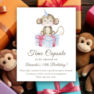Watercolor Monkey bow Time Capsule 1st birthday Poster