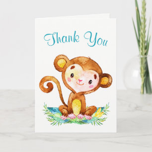 Watercolor Monkey Boy Thank You Card