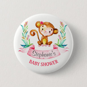 Watercolor Monkey Girl Baby Shower 6 Cm Round Badge