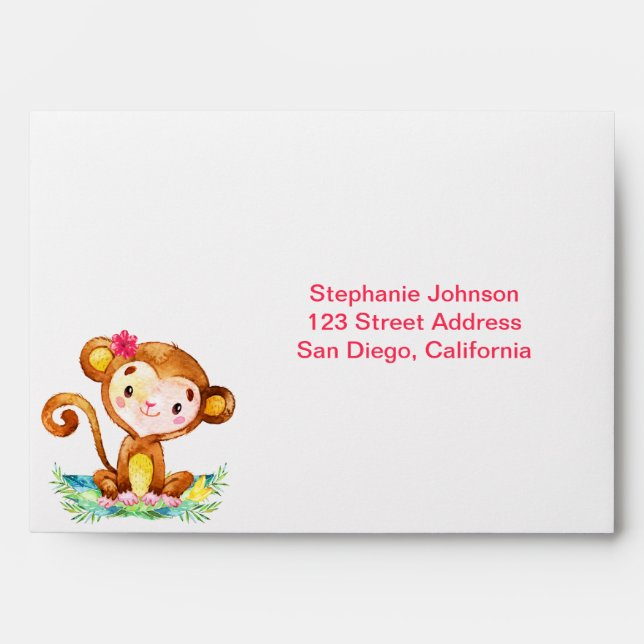 Watercolor Monkey Girl Envelope (Front)