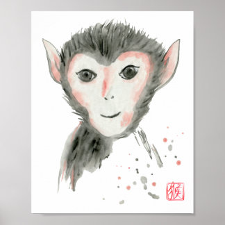 Watercolor Monkey Poster