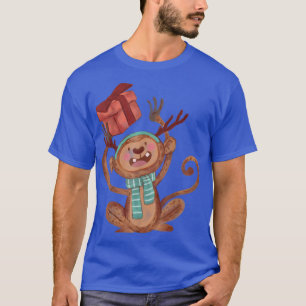 Watercolor Monkey Santa Christmas Tree Lights Xmas T-Shirt