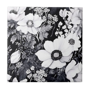 Watercolor Monochrome Garden with Intricate Floral Tile
